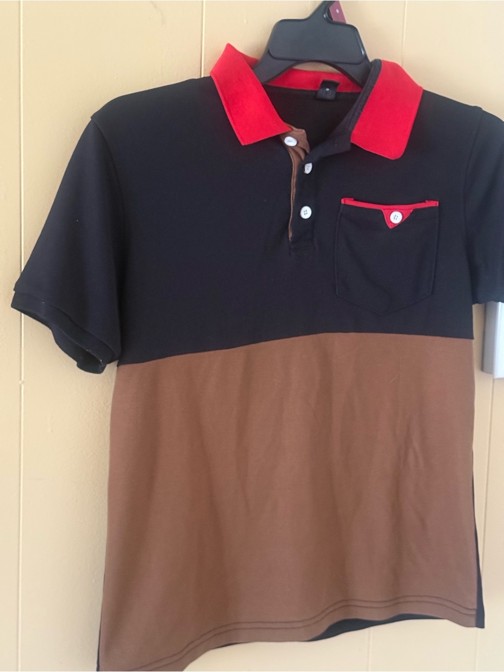 SHEIN Black and Brown Polo with Red Collar